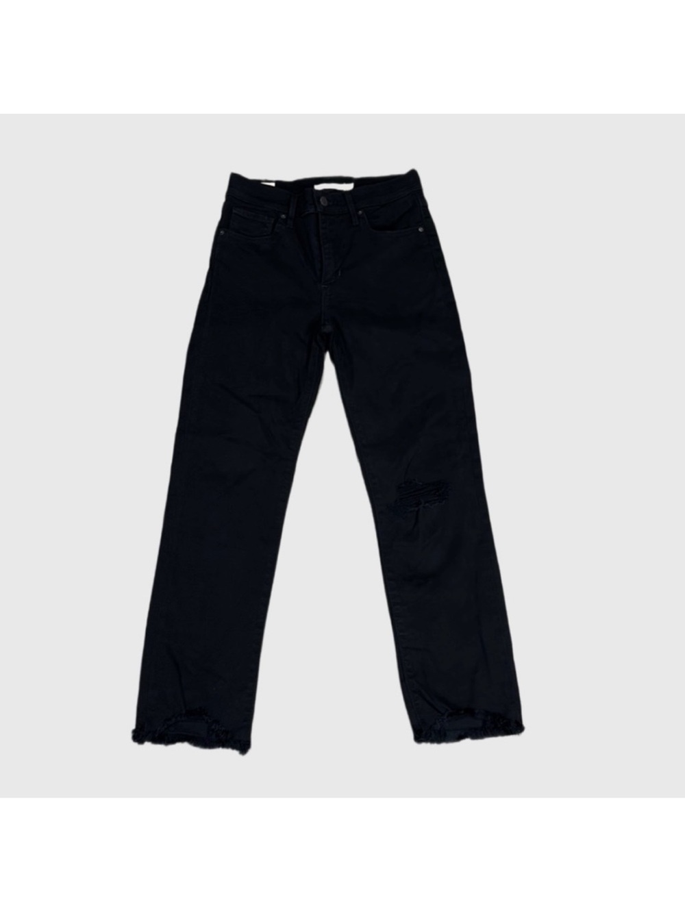 LEVI'S Premium 724 High Rise Straight Crop Jeans Black Distressed Hem | 26
